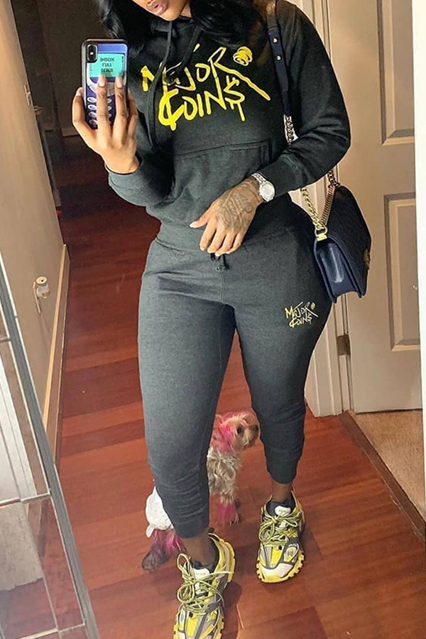 

Lovely Casual Letter Printed Grey Two-piece Pants Set