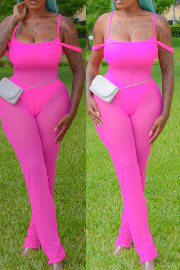 

Lovely Sexy See-through Pink One-piece Jumpsuit