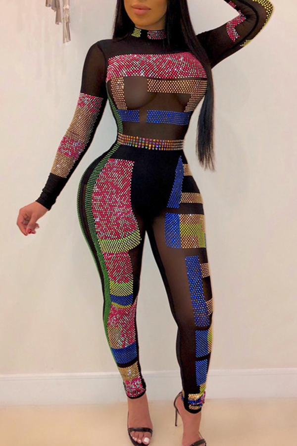 

Lovely Sexy Hot Drilling Decorative Multicolor One-piece Jumpsuit, Multi