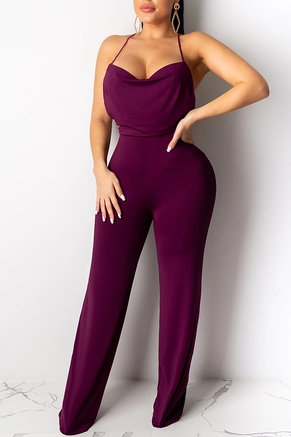 

Lovely Sexy Backless Purple One-piece Jumpsuit