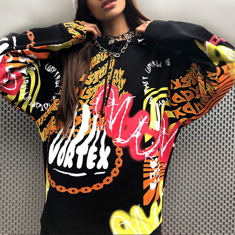 

Lovely Casual Hooded Collar Printed Black Hoodie
