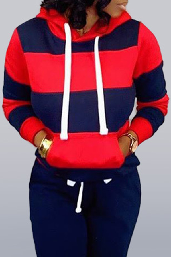 

Lovely Casual Hooded Collar Striped Navy Blue Hoodie
