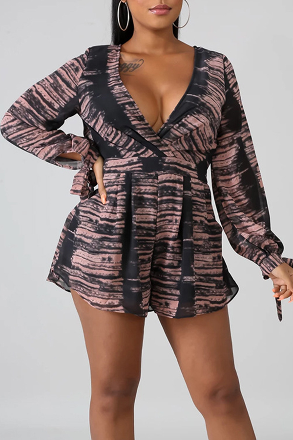 

Lovely Casual Backless Printed Black One-piece Romper