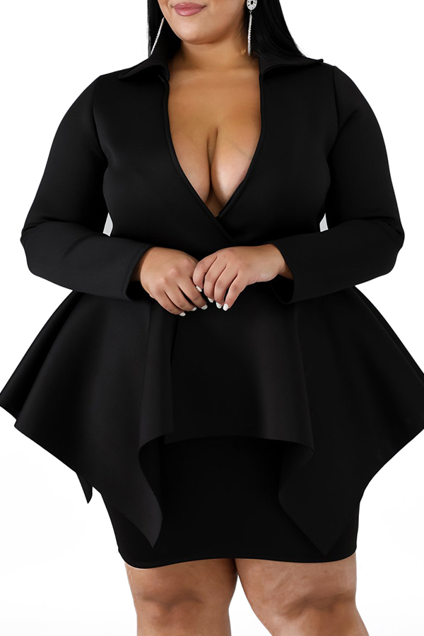 Cheap Plus Size Two Pieces Lovely Casual V Neck Black Plus Size Two-pi