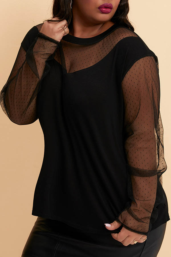 

Lovely Trendy See-through Black Plus Size Blouse