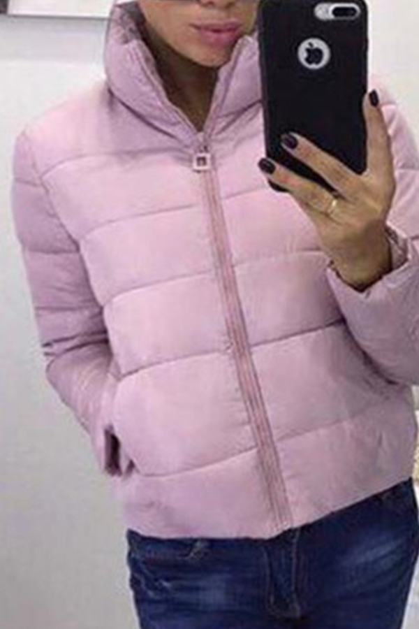 Cheap Down&Parkas Lovely Casual Turndown Collar Light Pink Coat