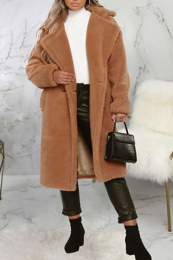 

Lovely Trendy Winter Turn-down Collar Brown Teddy Coat