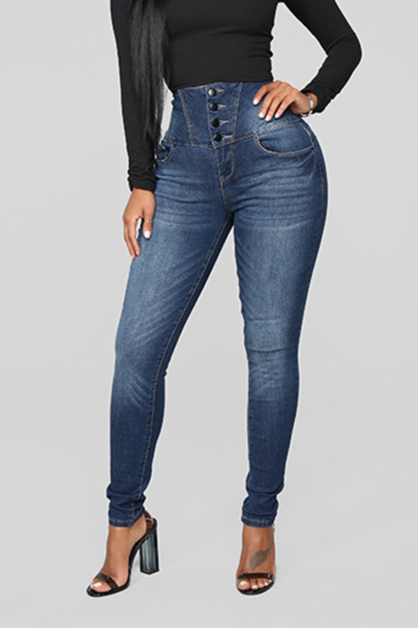 

Lovely Casual Buttons Design Deep Blue Jeans