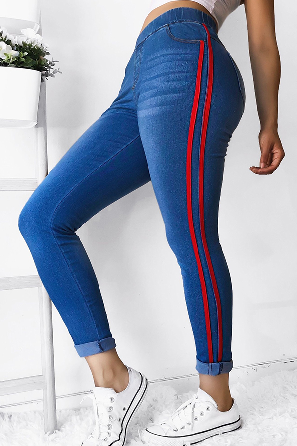 

Lovely Casual Patchwork Red Jeans