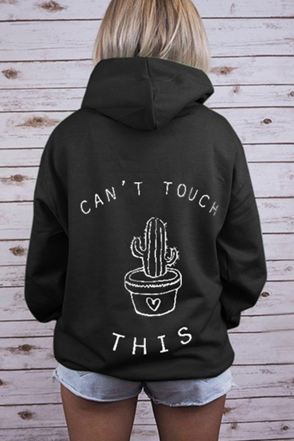 Cheap Hoodies Lovely Casual Cactus Black Hoodie