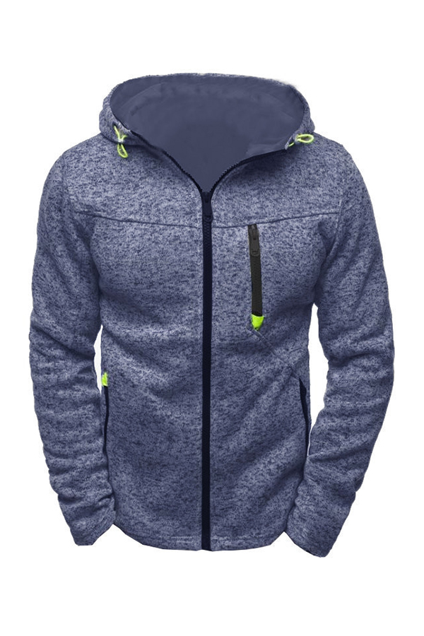 

Lovely Casual Hooded Collar Zipper Design Blue Hoodie