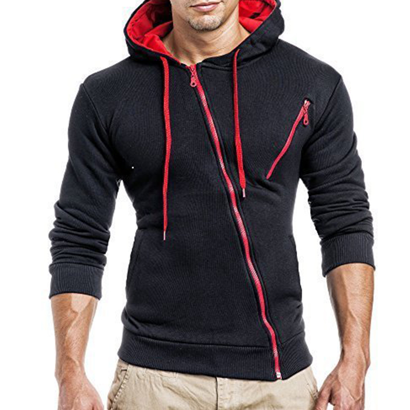 Cheap Hoodies Lovely Leisure Patchwork Zipper Design Black Hoodie