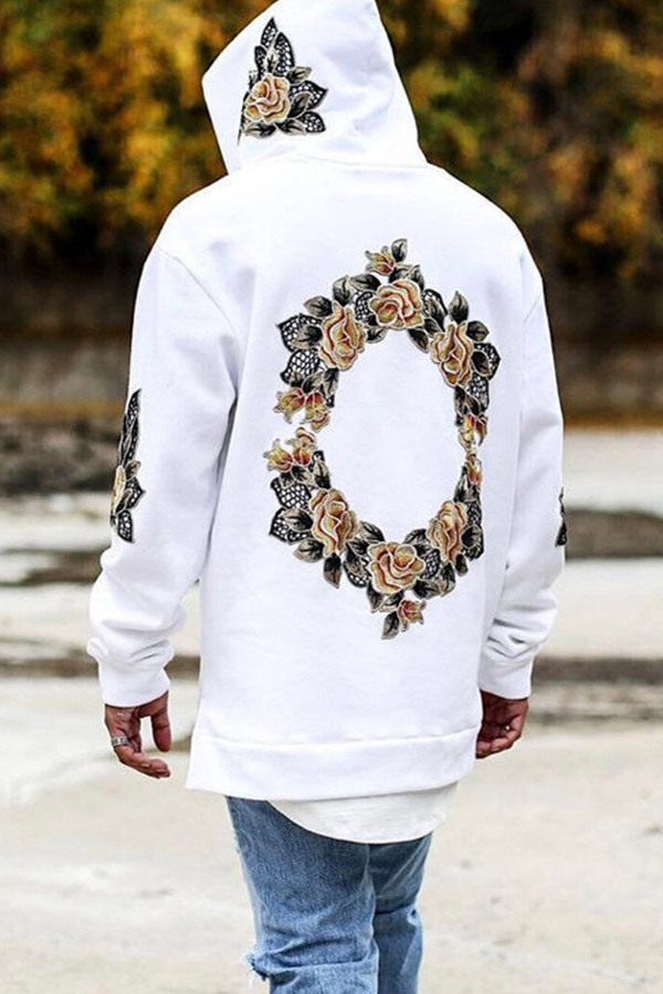 Lovely Casual Embroidered Design White Hoodie