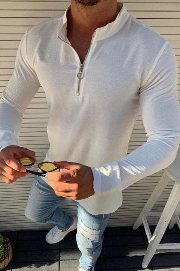 

Lovely Casual Zipper Design White T-shirt