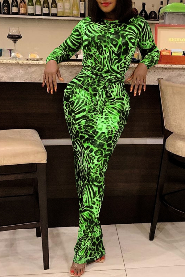 

Lovely Casual Leopard Printed Green Floor Length Dress