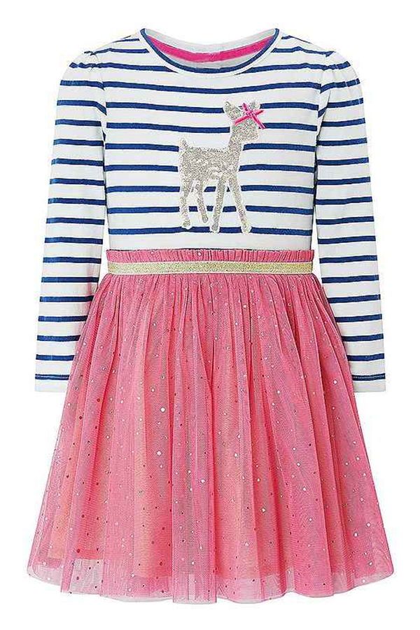 Cheap Girls Dress Lovely Sweet Striped Patchwork Pink Knee Length Girl