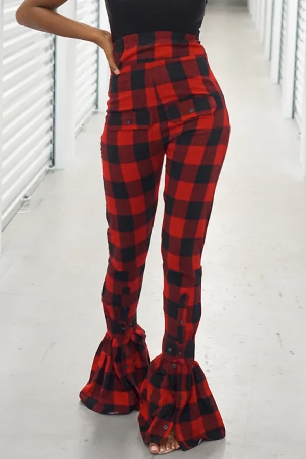 

LW Casual Plaid Printed Red Pants