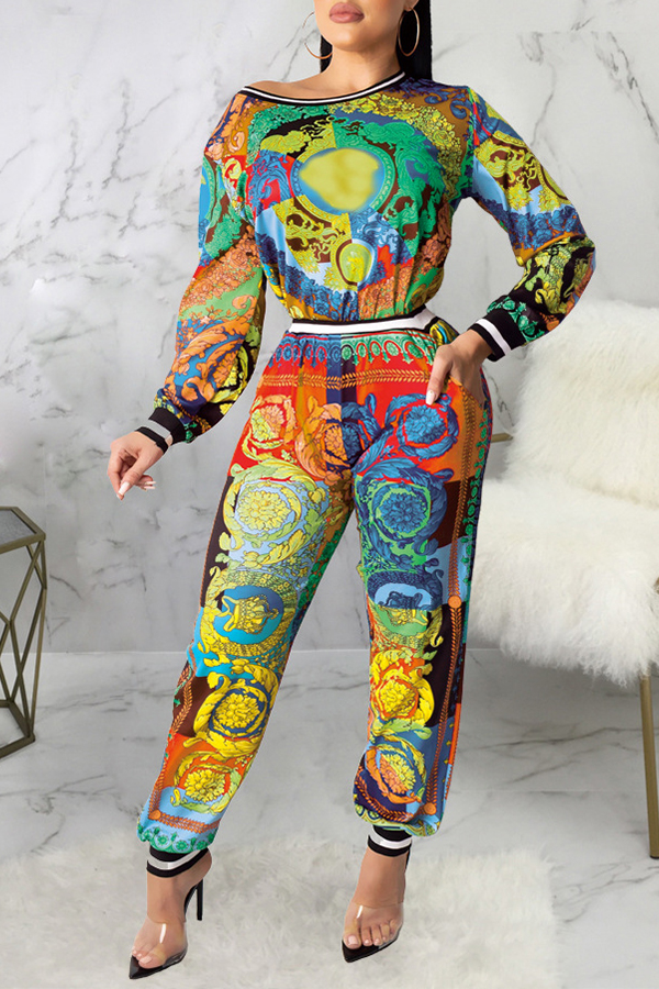 

Lovely Casual Basic Printed Red Two-piece Pants Set