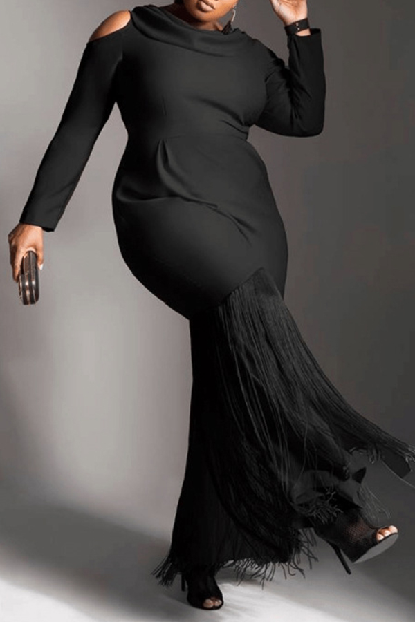 

Lovely Casual Patchwork Black Floor Length Plus Size Dress