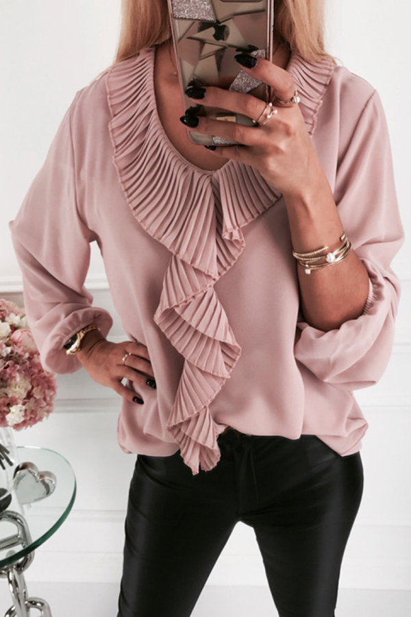 

Lovely Casual Patchwork Pink Blouse