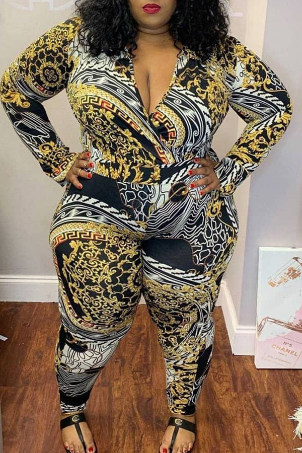 

Lovely Casual V Neck Apricot Plus Size One-piece Jumpsuit, Gold