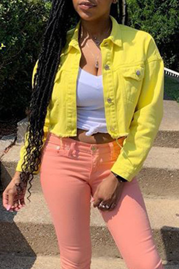 

Lovely Casual Buttons Design Yellow Coat