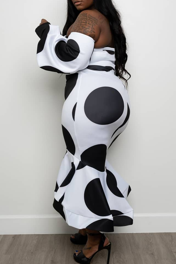 

Lovely Casual Dot Printed White Mid Calf Trumpet Mermaid Plus Size Dress