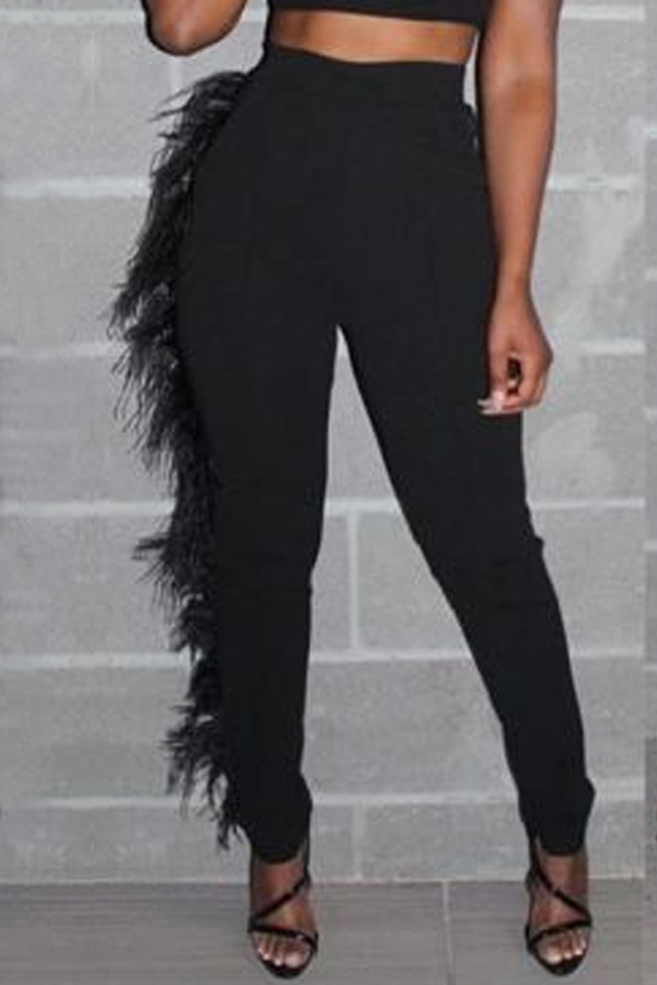 

Lovely Casual Tassel Design Black Pants