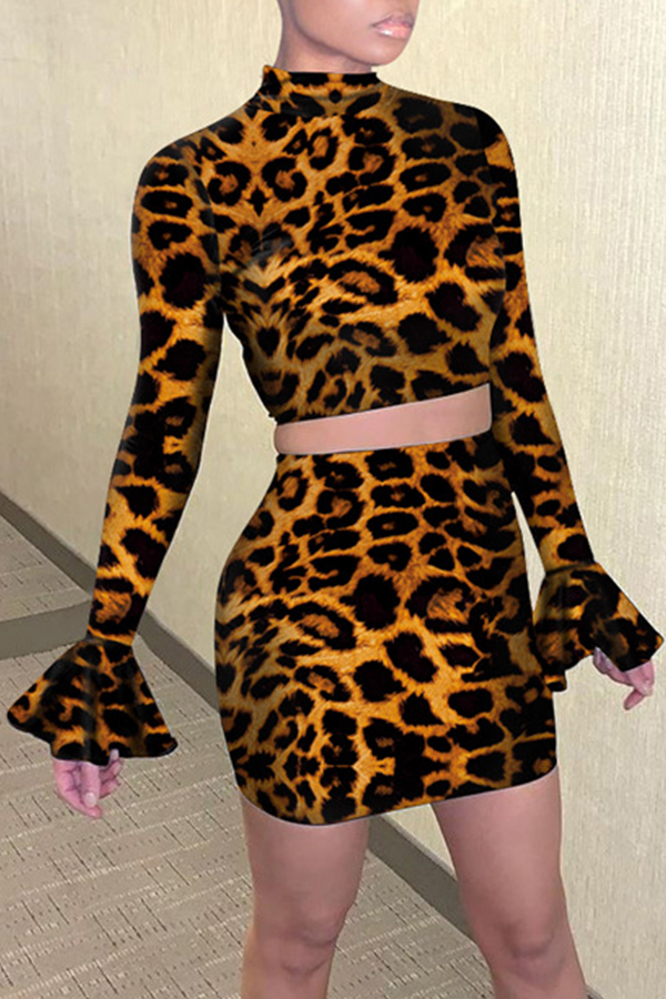 Cheap Two-piece Skirt Set Lovely Trendy Leopard Printed Two-piece Skir