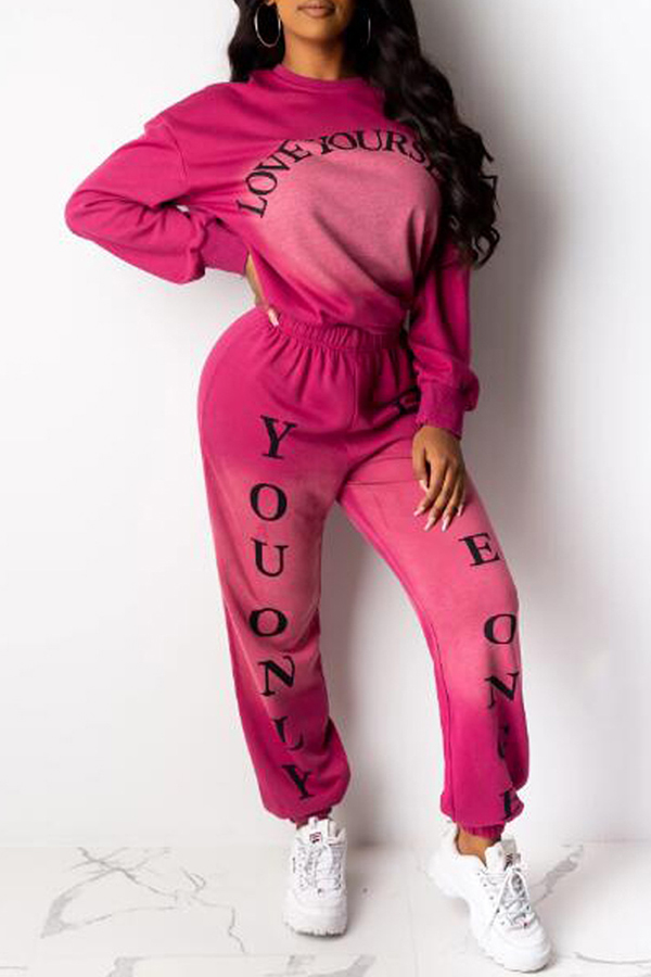 

Lovely Casual Letter Printed Rose Red Two-piece Pants Set