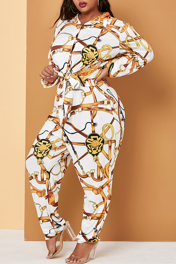 

Lovely Trendy Printed White Plus Size Two-piece Pants Set