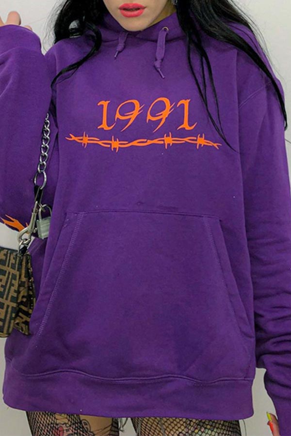 

Lovely Casual Letter Printed Purple Hoodie