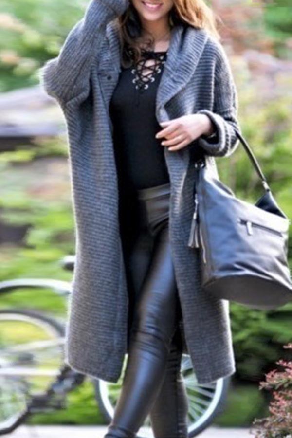 

Lovely Casual Buttons Grey Coat