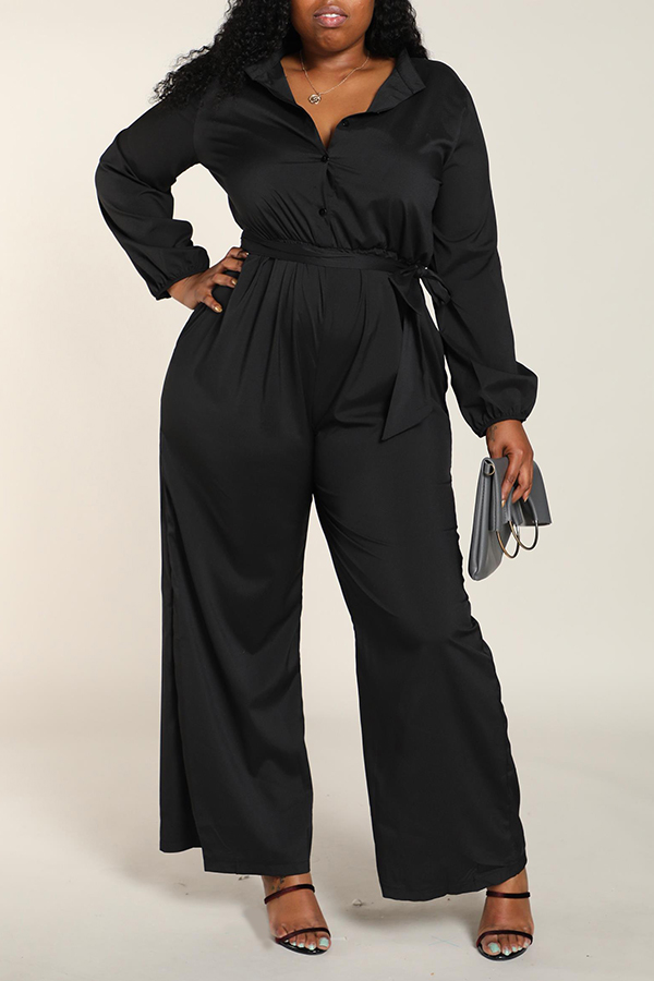 Cheap Plus Size Jumpsuit Lovely Work Loose Black Plus Size One-piece J