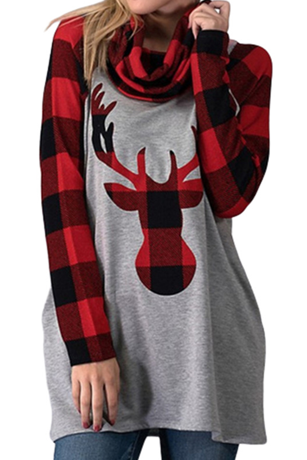 Cheap T-shirt Lovely Christmas Day Plaid Printed Red T-shirt