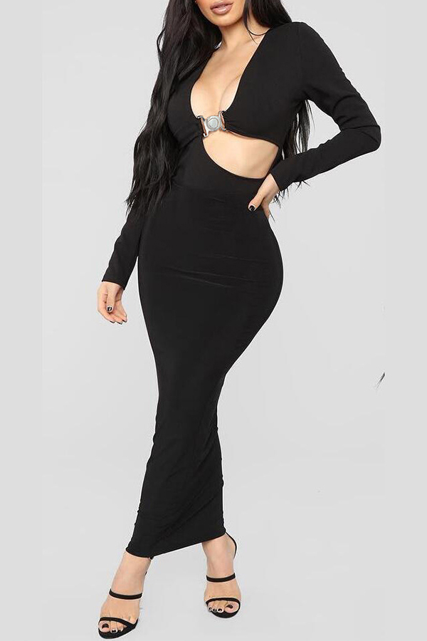 

Lovely Sexy Hollow-out Black Ankle Length Dress