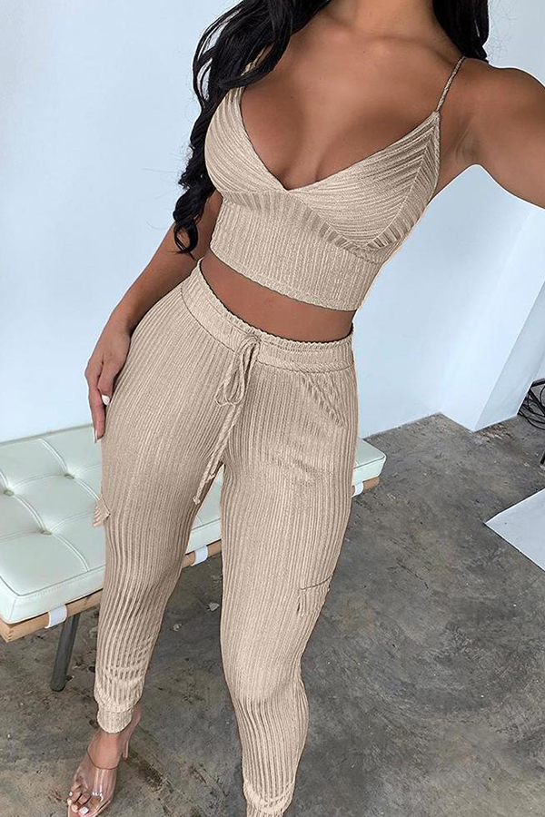 

Lovely Trendy Spaghetti Straps Champagne Two-piece Pants Set