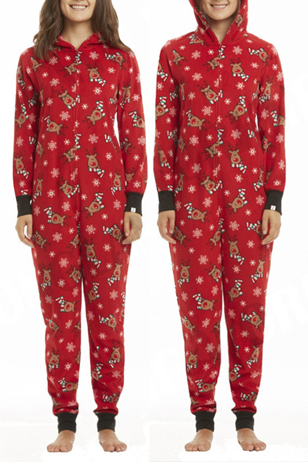 

Lovely Family Plaid Printed Red Mother One-piece Jumpsuit