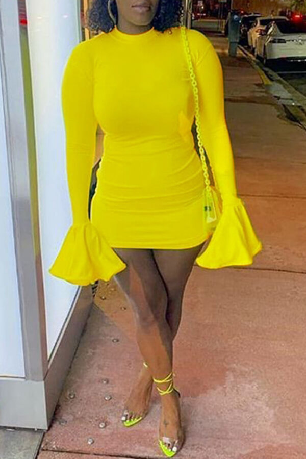 yellow turtleneck dress