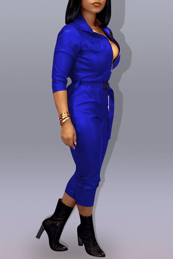 

Lovely Trendy Zipper Design Blue One-piece Jumpsuit