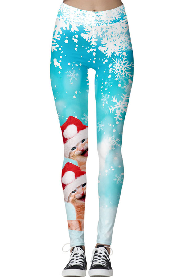 

Lovely Christmas Day Printed Blue Leggings