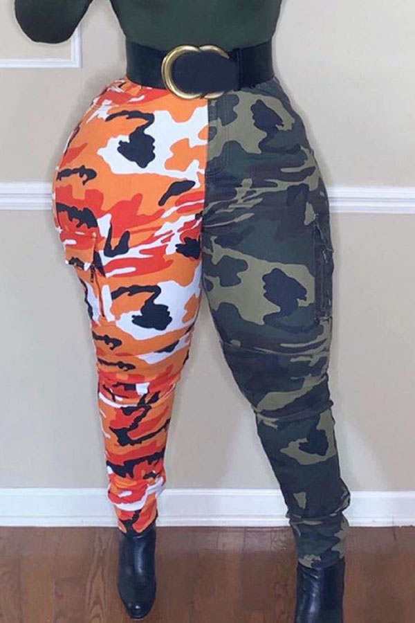 

Lovely Casual Patchwork Camouflage Printed Pants, Red camouflage