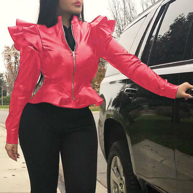 

Lovely Casual Flounce Design Red Jacket