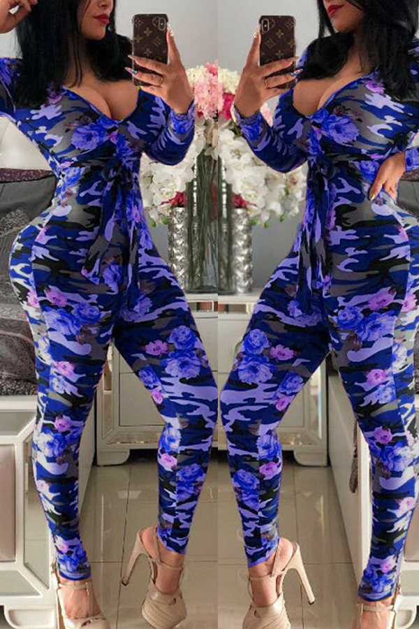 Cheap Jumpsuit Lovely Trendy Camouflage Printed Blue One-piece Jumpsui