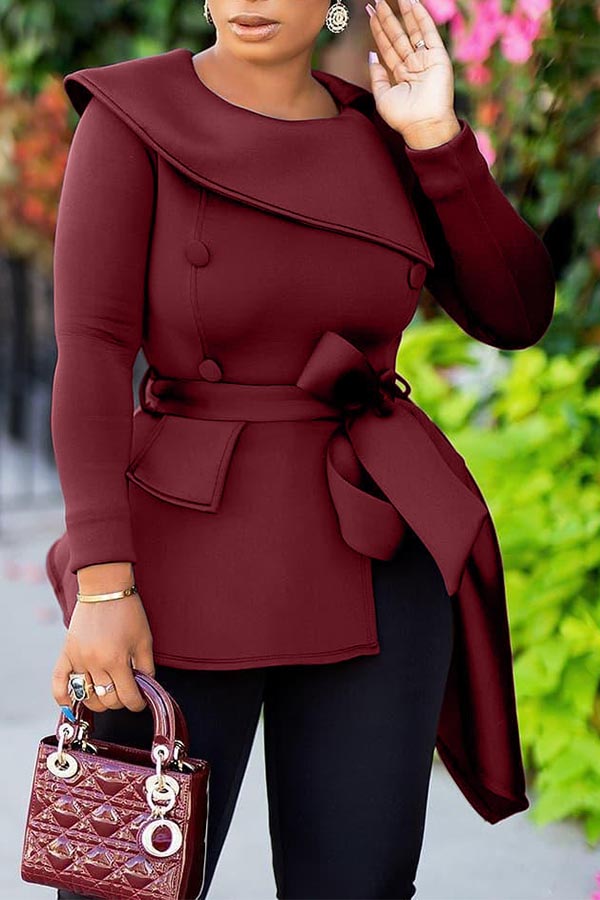 

Lovely Casual Asymmetrical Wine Red Blouse