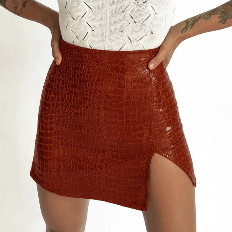 

Lovely Trendy Slit Brown Mini Skirt