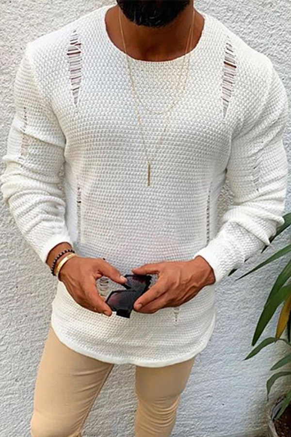 

Lovely Casual Broken Holes White Sweater