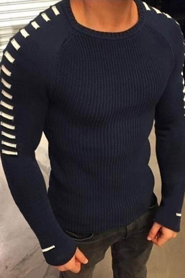 Lovely Casual Basic Deep Blue Sweater
