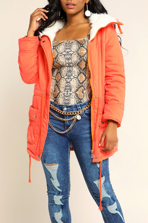 

Lovely Casual Drawstring Croci Coat