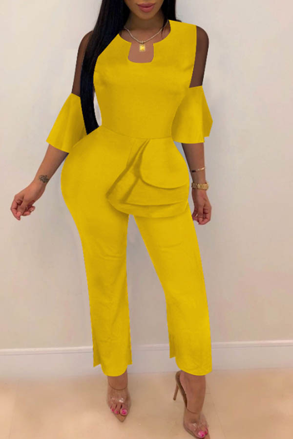 

Lovely Trendy Flounce Design Yellow One-piece Jumpsuit